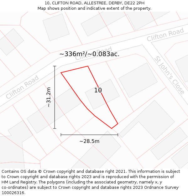 10, CLIFTON ROAD, ALLESTREE, DERBY, DE22 2PH: Plot and title map