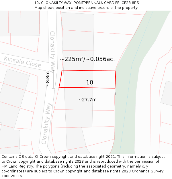 10, CLONAKILTY WAY, PONTPRENNAU, CARDIFF, CF23 8PS: Plot and title map