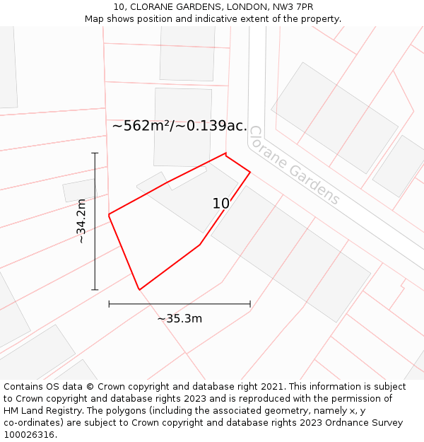 10, CLORANE GARDENS, LONDON, NW3 7PR: Plot and title map