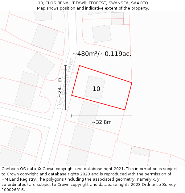 10, CLOS BENALLT FAWR, FFOREST, SWANSEA, SA4 0TQ: Plot and title map