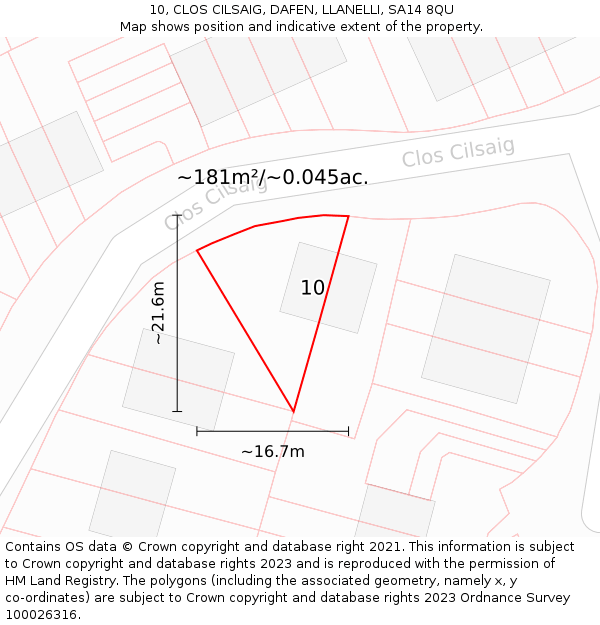 10, CLOS CILSAIG, DAFEN, LLANELLI, SA14 8QU: Plot and title map