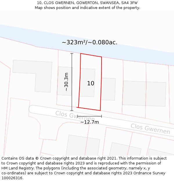 10, CLOS GWERNEN, GOWERTON, SWANSEA, SA4 3FW: Plot and title map