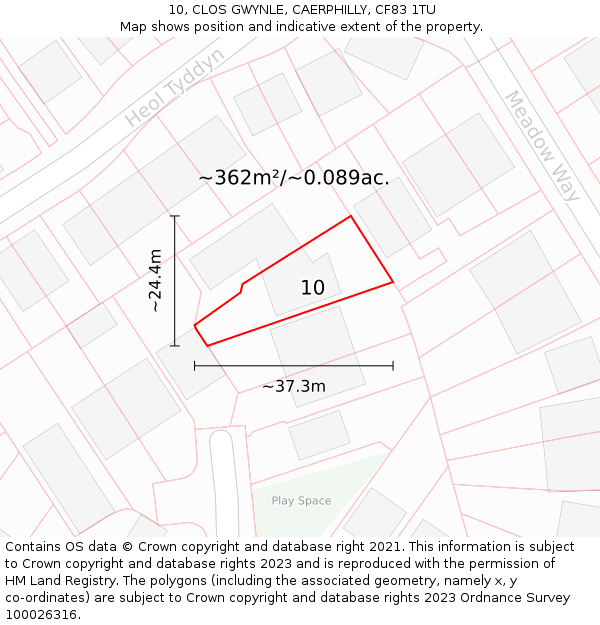 10, CLOS GWYNLE, CAERPHILLY, CF83 1TU: Plot and title map