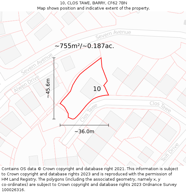 10, CLOS TAWE, BARRY, CF62 7BN: Plot and title map