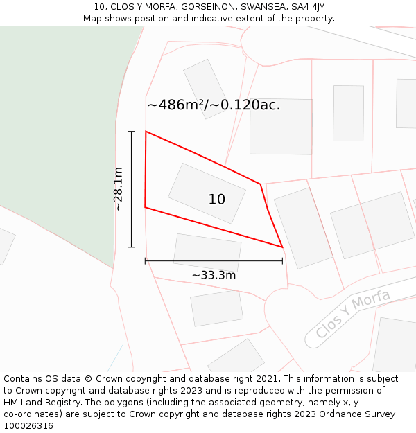 10, CLOS Y MORFA, GORSEINON, SWANSEA, SA4 4JY: Plot and title map