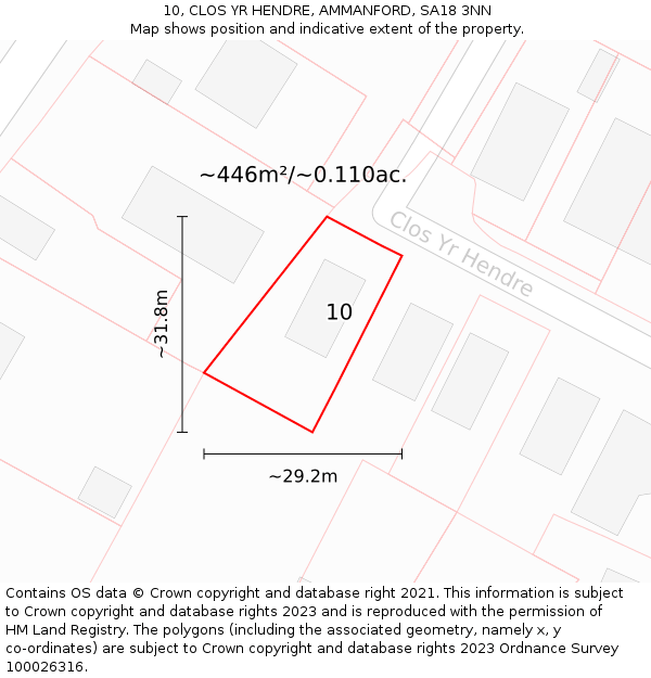 10, CLOS YR HENDRE, AMMANFORD, SA18 3NN: Plot and title map