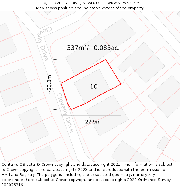 10, CLOVELLY DRIVE, NEWBURGH, WIGAN, WN8 7LY: Plot and title map