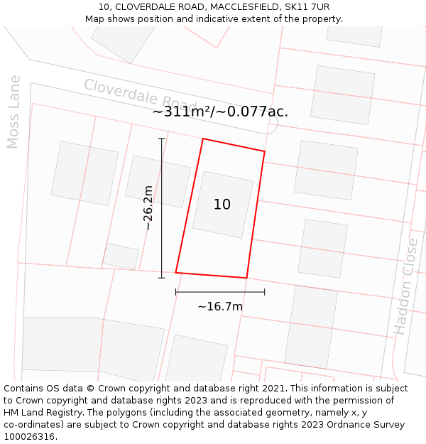 10, CLOVERDALE ROAD, MACCLESFIELD, SK11 7UR: Plot and title map