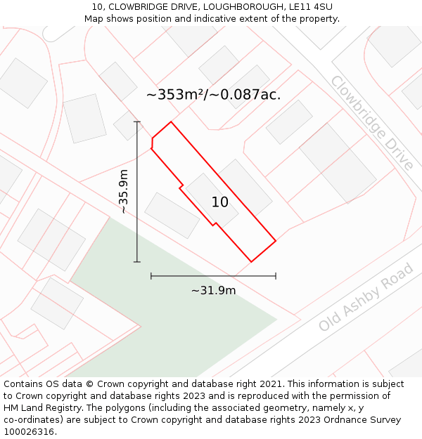 10, CLOWBRIDGE DRIVE, LOUGHBOROUGH, LE11 4SU: Plot and title map