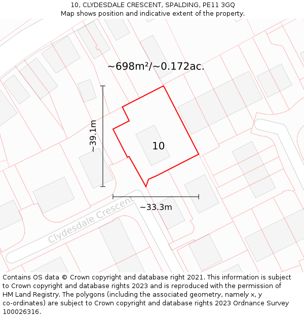 10, CLYDESDALE CRESCENT, SPALDING, PE11 3GQ: Plot and title map