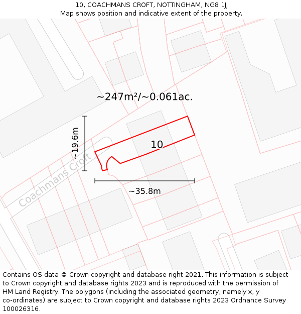 10, COACHMANS CROFT, NOTTINGHAM, NG8 1JJ: Plot and title map