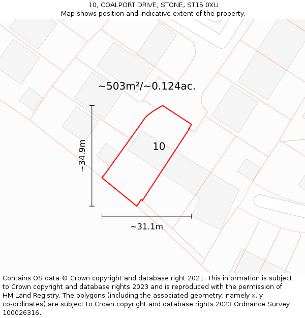 10, COALPORT DRIVE, STONE, ST15 0XU: Plot and title map