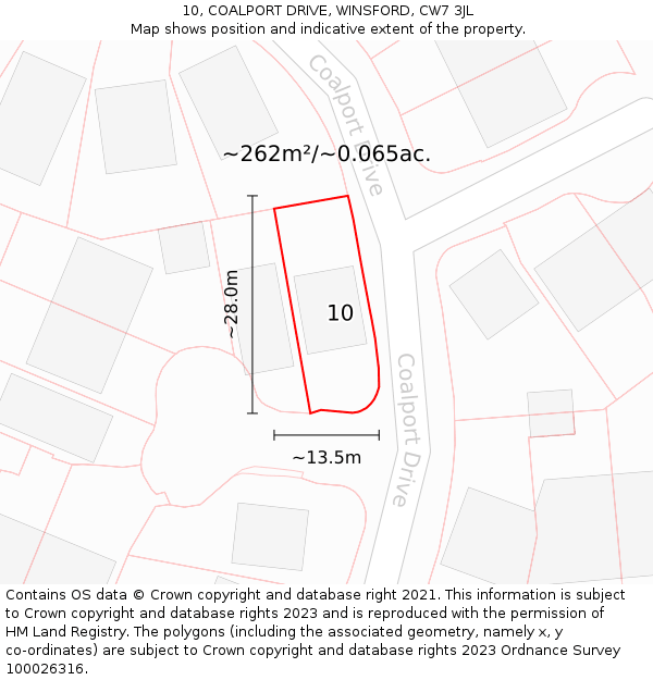 10, COALPORT DRIVE, WINSFORD, CW7 3JL: Plot and title map