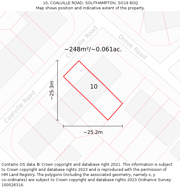 10, COALVILLE ROAD, SOUTHAMPTON, SO19 8GQ: Plot and title map