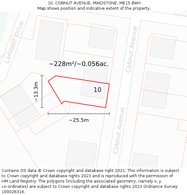 10, COBNUT AVENUE, MAIDSTONE, ME15 8WH: Plot and title map