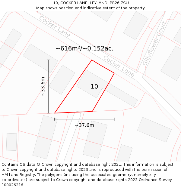 10, COCKER LANE, LEYLAND, PR26 7SU: Plot and title map