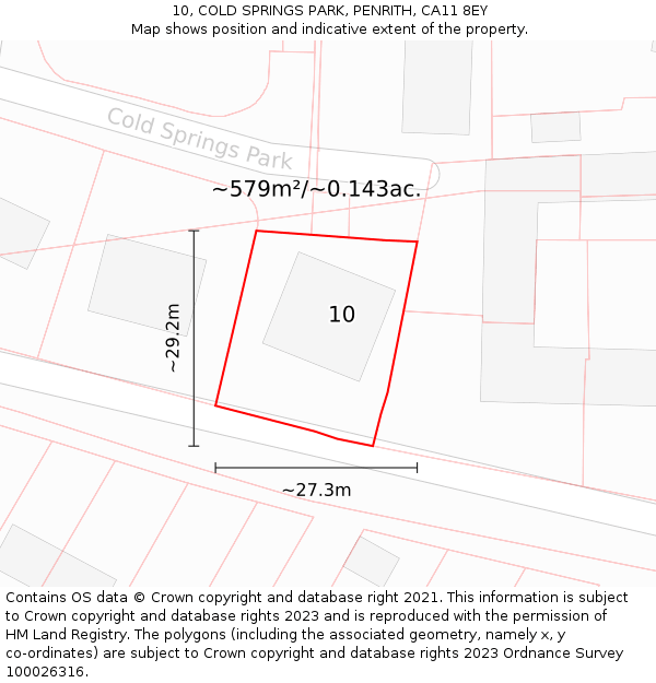 10, COLD SPRINGS PARK, PENRITH, CA11 8EY: Plot and title map