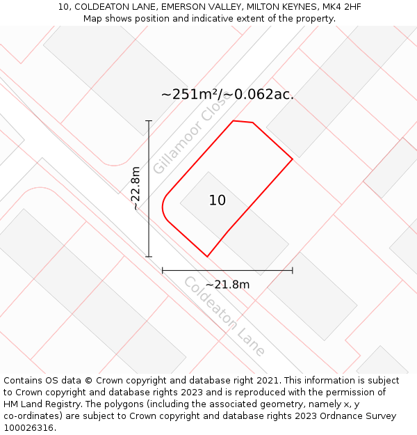 10, COLDEATON LANE, EMERSON VALLEY, MILTON KEYNES, MK4 2HF: Plot and title map