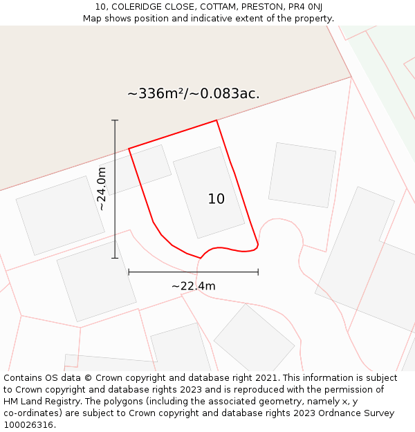 10, COLERIDGE CLOSE, COTTAM, PRESTON, PR4 0NJ: Plot and title map