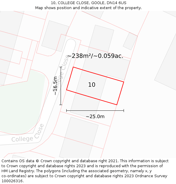 10, COLLEGE CLOSE, GOOLE, DN14 6US: Plot and title map