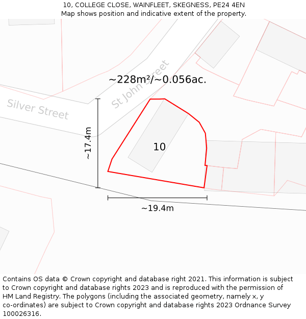 10, COLLEGE CLOSE, WAINFLEET, SKEGNESS, PE24 4EN: Plot and title map