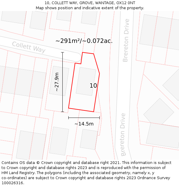 10, COLLETT WAY, GROVE, WANTAGE, OX12 0NT: Plot and title map