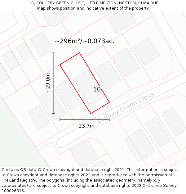 10, COLLIERY GREEN CLOSE, LITTLE NESTON, NESTON, CH64 0UF: Plot and title map