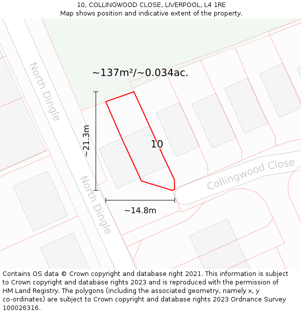 10, COLLINGWOOD CLOSE, LIVERPOOL, L4 1RE: Plot and title map