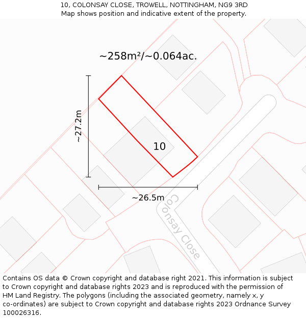 10, COLONSAY CLOSE, TROWELL, NOTTINGHAM, NG9 3RD: Plot and title map