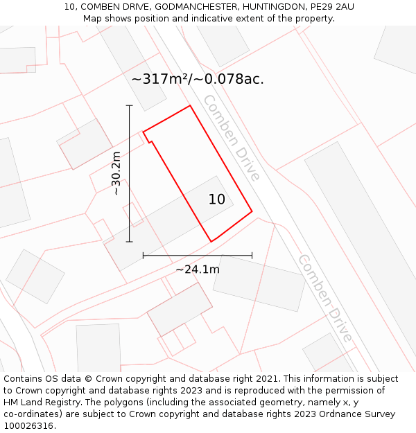 10, COMBEN DRIVE, GODMANCHESTER, HUNTINGDON, PE29 2AU: Plot and title map