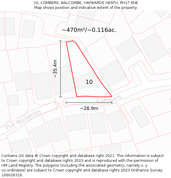 10, COMBERS, BALCOMBE, HAYWARDS HEATH, RH17 6NE: Plot and title map