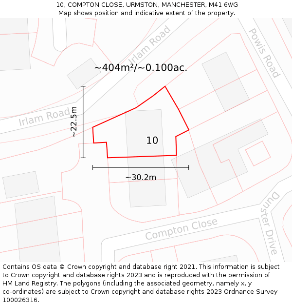 10, COMPTON CLOSE, URMSTON, MANCHESTER, M41 6WG: Plot and title map