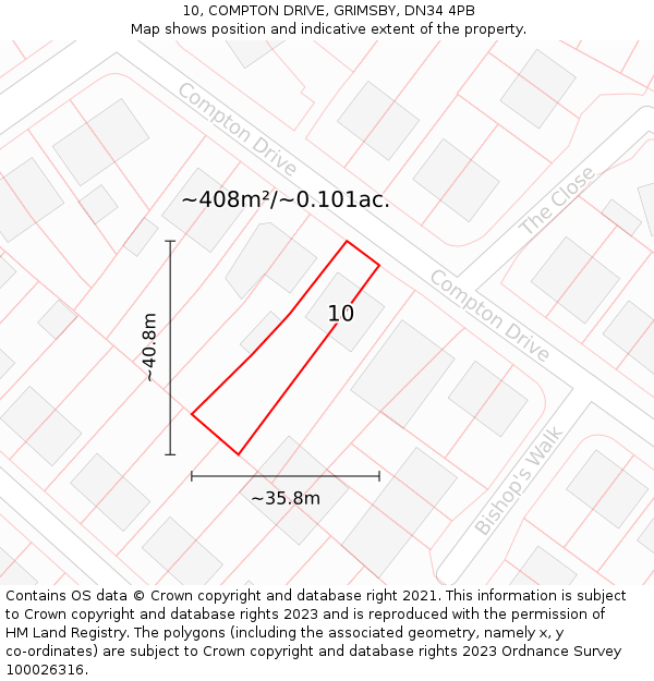 10, COMPTON DRIVE, GRIMSBY, DN34 4PB: Plot and title map