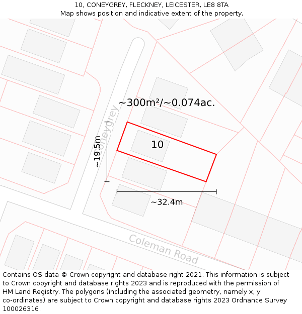 10, CONEYGREY, FLECKNEY, LEICESTER, LE8 8TA: Plot and title map