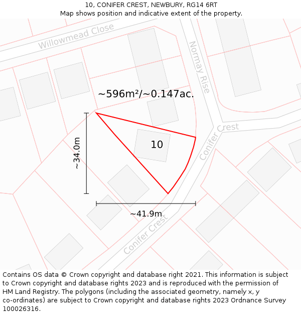 10, CONIFER CREST, NEWBURY, RG14 6RT: Plot and title map