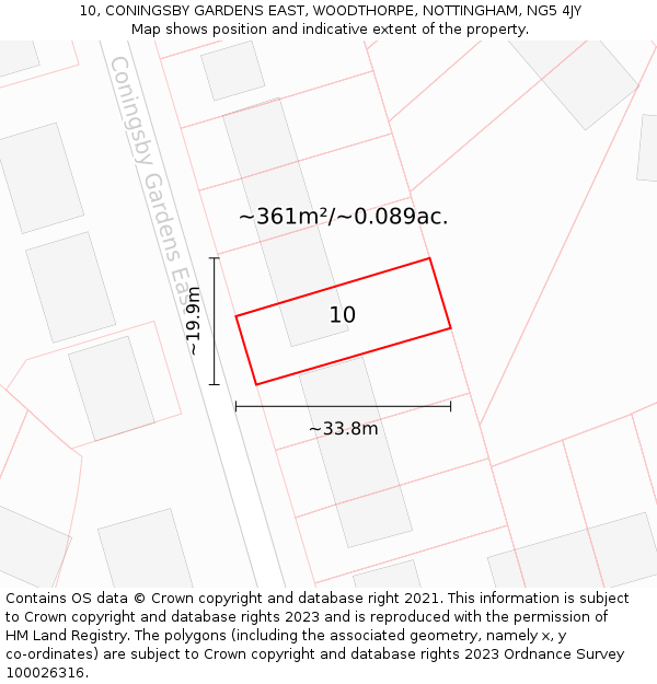 10, CONINGSBY GARDENS EAST, WOODTHORPE, NOTTINGHAM, NG5 4JY: Plot and title map