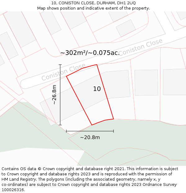 10, CONISTON CLOSE, DURHAM, DH1 2UQ: Plot and title map