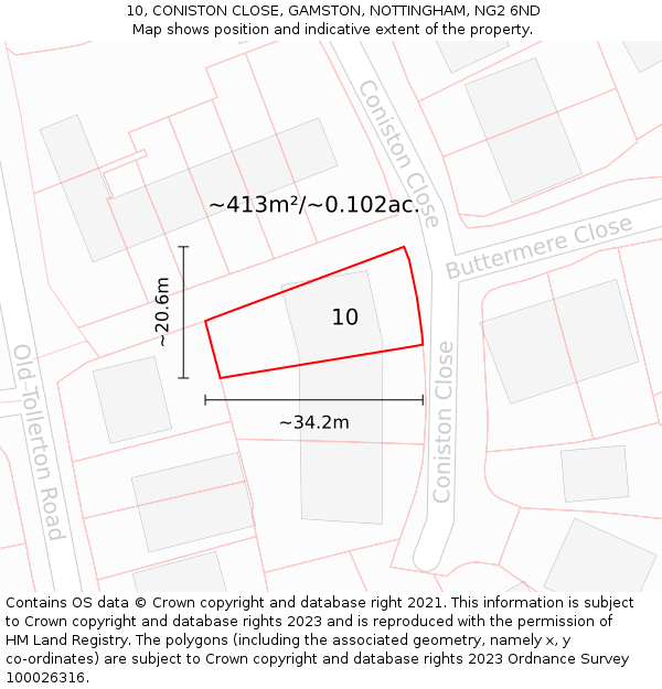 10, CONISTON CLOSE, GAMSTON, NOTTINGHAM, NG2 6ND: Plot and title map