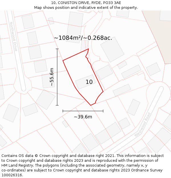 10, CONISTON DRIVE, RYDE, PO33 3AE: Plot and title map