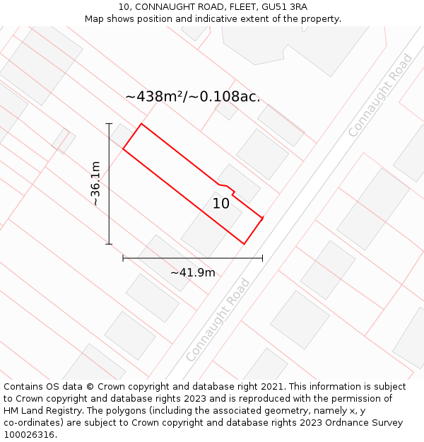 10, CONNAUGHT ROAD, FLEET, GU51 3RA: Plot and title map