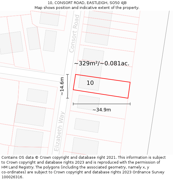 10, CONSORT ROAD, EASTLEIGH, SO50 4JB: Plot and title map