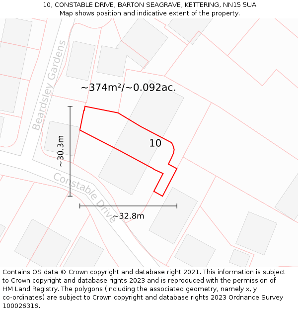 10, CONSTABLE DRIVE, BARTON SEAGRAVE, KETTERING, NN15 5UA: Plot and title map