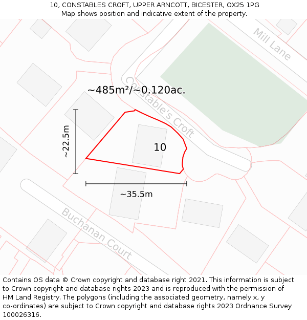 10, CONSTABLES CROFT, UPPER ARNCOTT, BICESTER, OX25 1PG: Plot and title map