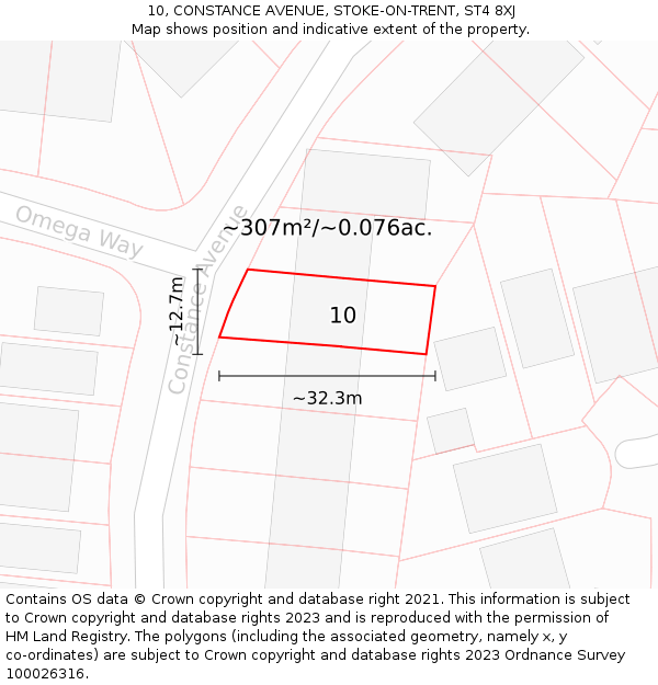 10, CONSTANCE AVENUE, STOKE-ON-TRENT, ST4 8XJ: Plot and title map