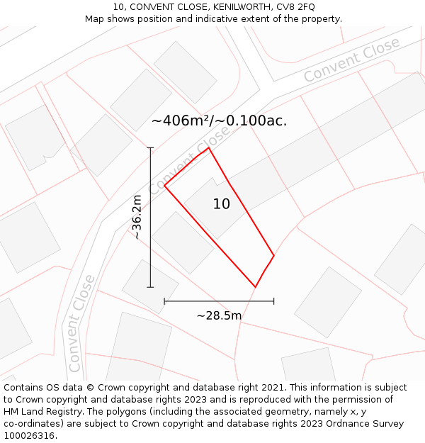 10, CONVENT CLOSE, KENILWORTH, CV8 2FQ: Plot and title map