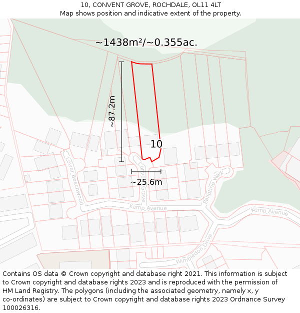 10, CONVENT GROVE, ROCHDALE, OL11 4LT: Plot and title map