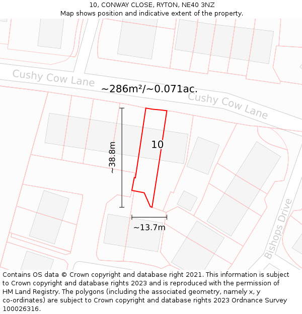 10, CONWAY CLOSE, RYTON, NE40 3NZ: Plot and title map