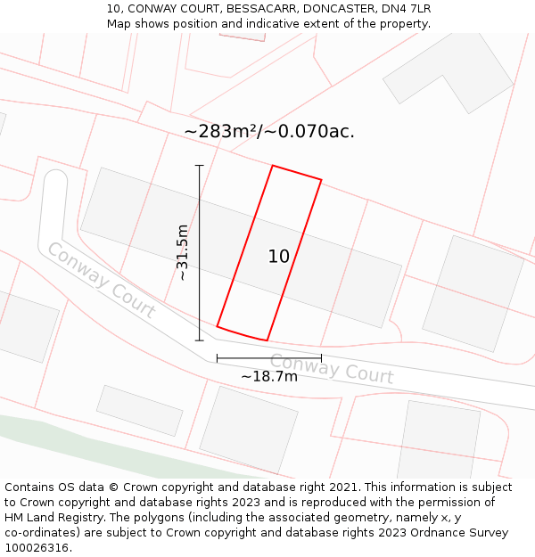 10, CONWAY COURT, BESSACARR, DONCASTER, DN4 7LR: Plot and title map