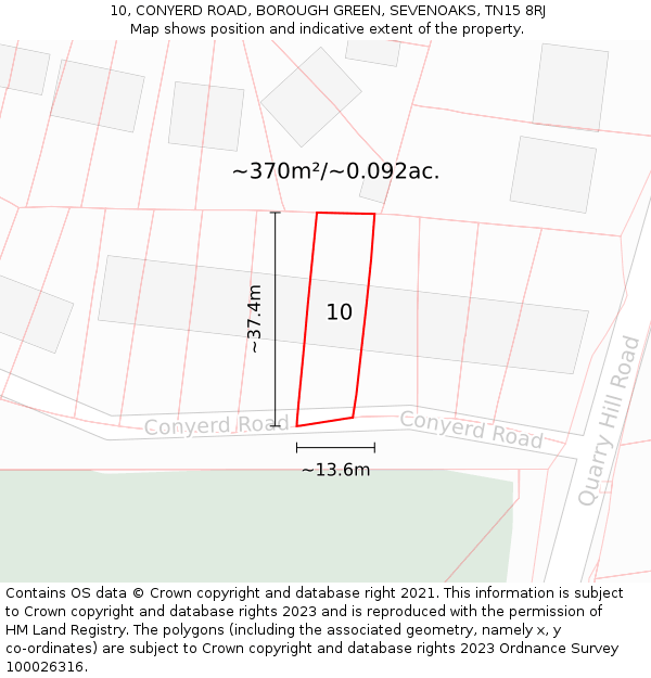 10, CONYERD ROAD, BOROUGH GREEN, SEVENOAKS, TN15 8RJ: Plot and title map