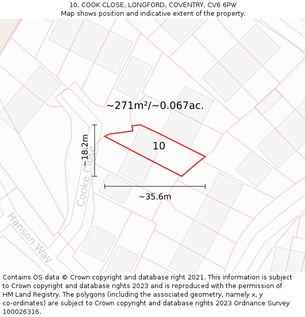 10, COOK CLOSE, LONGFORD, COVENTRY, CV6 6PW: Plot and title map